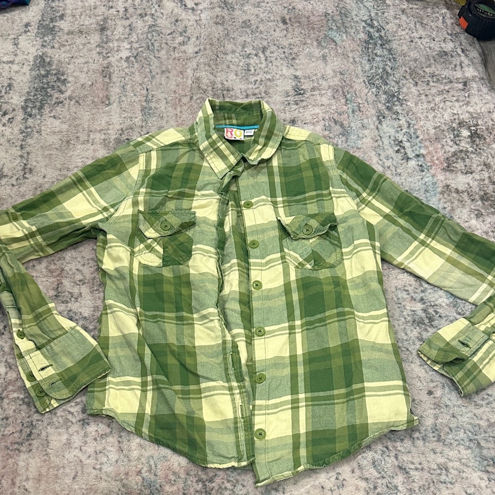 Roxy Kids Green Plaid Button Down Shirt